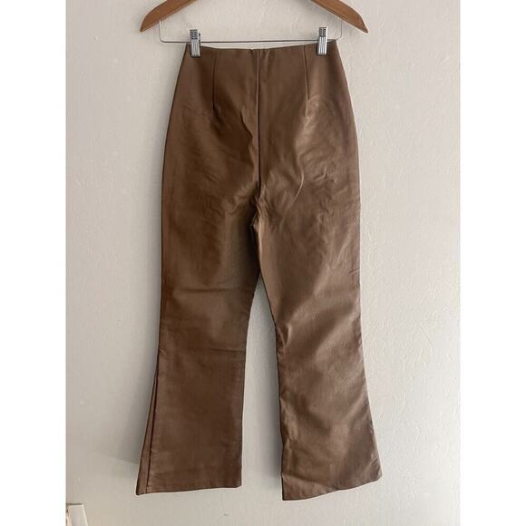 Princess Polly Pants 4 Harvey Faux Leather Lace Up High Rise Brown Flare NEW - Picture 9 of 10